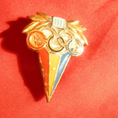 Insigna Olimpica Romania -Olimpiada Melbourne , h= 3,5 cm ,metal si email