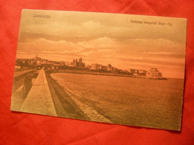 Ilustrata Constanta - Vederea orasului dupa dig , interbelica ,Ed.GT , color foto