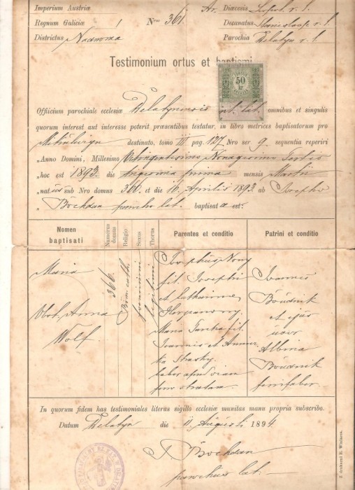 Act regiunea Galicia 1894