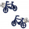 Butoni tema BIKE biciclist metal argintii cu albastru + ambalaj cadou