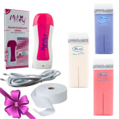 Kit epilare ceara complet Home 3 rezerve incalzitor hartie pentru epilare rola foto