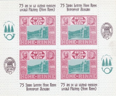 ANIVERSAREA EMISIUNII LOCALE PALTINIS,HOHE RINE,1999,BLOC DANTELAT,MNH,ROMANIA foto