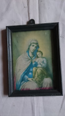 veche litografie de colectie - icoana Maria Maica Domnului cu pruncul Isus foto