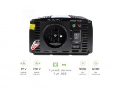 Invertor auto 300W Green Cell, 12V, port USB, negru foto