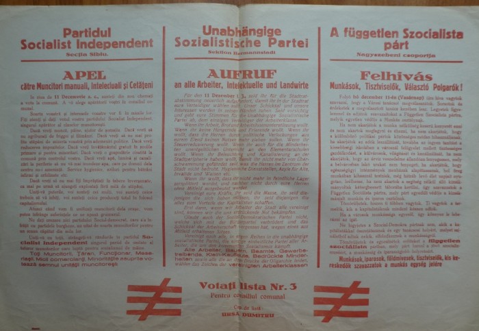 Partidul Socialist Independent, Sectia Sibiu, pliant alegeri consiliu comunal