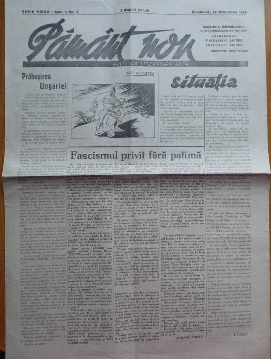 Ziarul Pamant Nou , politica , literatura , arta , an 1 , nr. 3 , 4 , 1944