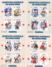 CRUCEA ROSIE 4 BLOCURI,NEDANTELATE,1999 ,CINDERELLAS,MNH,ROMANIA foto