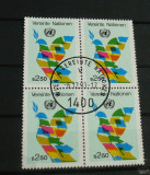 ONU VIENA 1980 &ndash; STEAGURI SIMBOLICE, PORUMBEL, BLOC DE 4 stampilat, A30