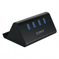 Hub USB Orico SHC-U3 4x USB 3.0 Hub cu suport telefon si tableta Negru foto