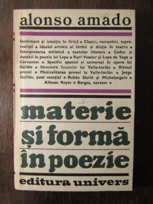 MATERIE SI FORMA IN POEZIE-ALONSO AMADO foto
