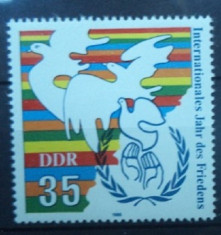 GERMANIA (DDR) 1986 ? ZIUA PRIETENIEI, EMBLEMA ONU, timbru nestampilat, UN152 foto