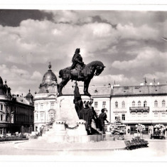 Cluj Kolozsvar statuia Matei Corvin,Piata Unirii ilustrata aprox 1940