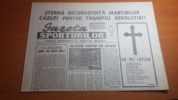 ziarul gazeta sporturilor 12 ianuarie 1990-interviu marius lacatus,art.revolutie