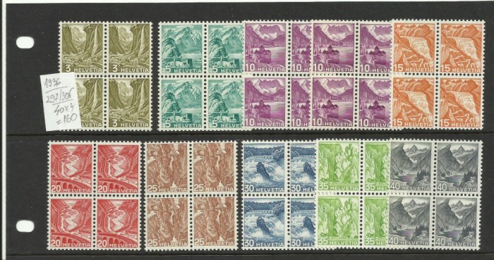 Elvetia 1936 - Uzuale Peisaje MNH - raritate - calitate foarte buna X4 Elvetia 1936 - Uzuale Peisaje MNH - raritate - calitate foarte buna X4