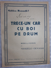 PARTITURA MUZICALA VECHE - TRECE-UN CAR CU BOI PE DRUM - MANUELLO GIOVANNI foto