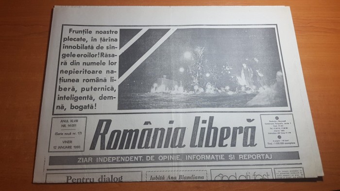 ziarul romania libera 12 ianuarie 1990-articole despre revolutie