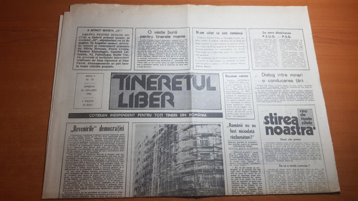 ziarul tineretul liber 20 ianuarie 1990-art. &quot;revenirile democratiei &quot;