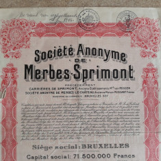 ACTIUNI SOCIETE ANONYME DE MERBES - SPRIMONT - 500 FR - BELGIA 1929