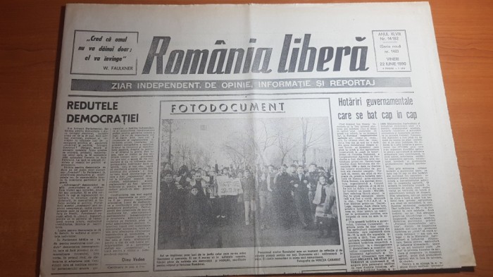 ziarul romania libera 22 iunie 1990-6 luni de la revolutie