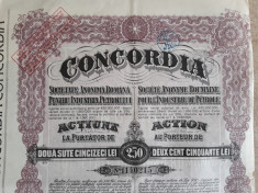 ACTIUNI CONCORDIA SOC. ANONIMA ROMANA PENTRU INDUSTRIA PETROLULUI -250 LEI -1924 foto