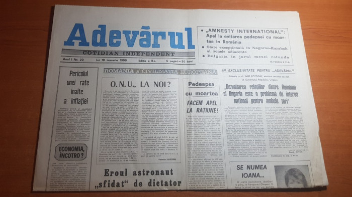 ziarul adevarul 18 ianuarie 1990-pedeapsa cu moartea -facem apel la ratiune