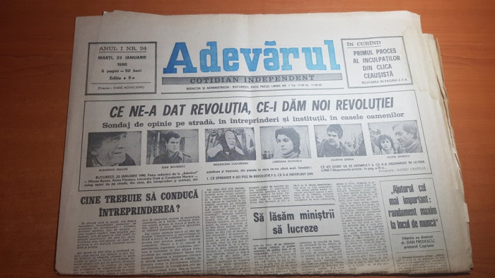 ziarul adevarul 23 ianuarie 1990-sondaj de opinie pe strada despre revolutie