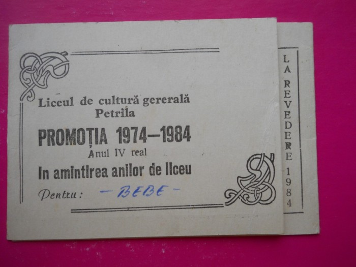 HOPCT ROMANIA LICEUL DE CULTURA GENERALA PETRILA / HUNEDOARA AMINTIRE 1974-1984