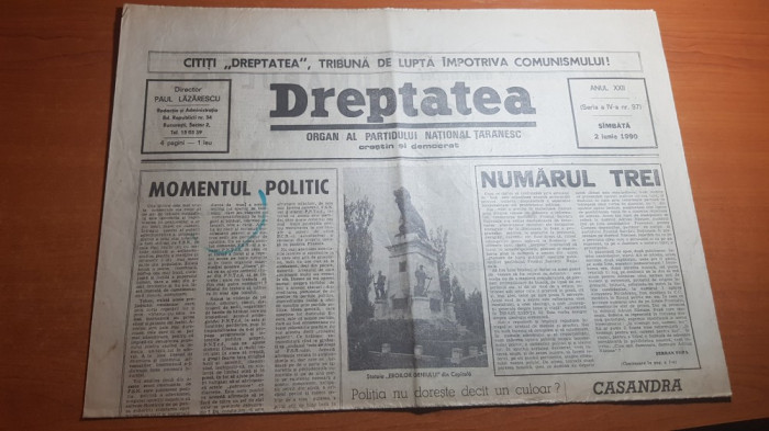 ziarul dreptatea 2 iunie 1990-manifestatia din piata universitatii