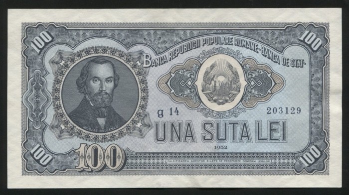 y434 ROMANIA 100 LEI 1952 serie albastra UNC NECIRCULATA foto mare y434 ROMANIA 100 LEI 1952 serie albastra UNC NECIRCULATA foto mare