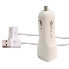 Incarcator Auto 2.1A Dual USB Procell cu cablu iPhone 4/4S foto