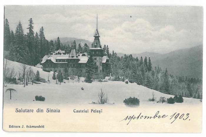 584 - SINAIA, Romania, Peles Tower in winter - old postcard - unused - 1903