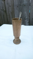 Cupa pahar potir pocal vechi bronz alama medieval gotic - lingura vintage alpaca foto