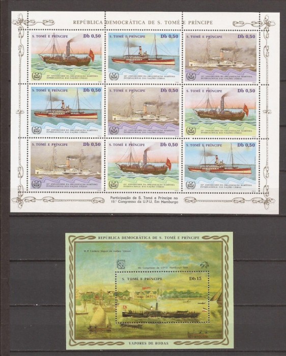 S.TOME E PRINCIPE 1984 NAVIGATIE(vapoare) Mi. 906-908/151(serie+colita) S.TOME E PRINCIPE 1984 NAVIGATIE(vapoare) Mi. 906-908/151(serie+colita)