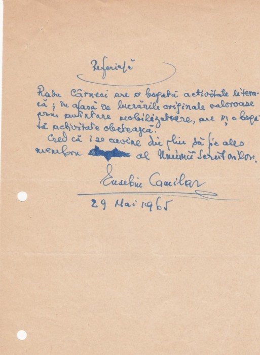 Scrisoare Eusebiu Camilar Scrisoare Eusebiu Camilar