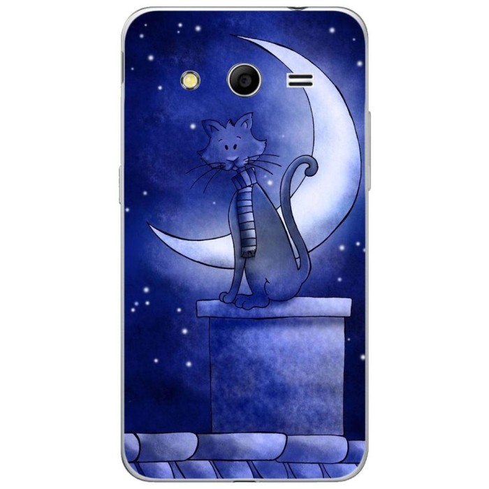 Husa Blue Cat And The Moon SAMSUNG Galaxy Core 2 foto mare Husa Blue Cat And The Moon SAMSUNG Galaxy Core 2 foto mare