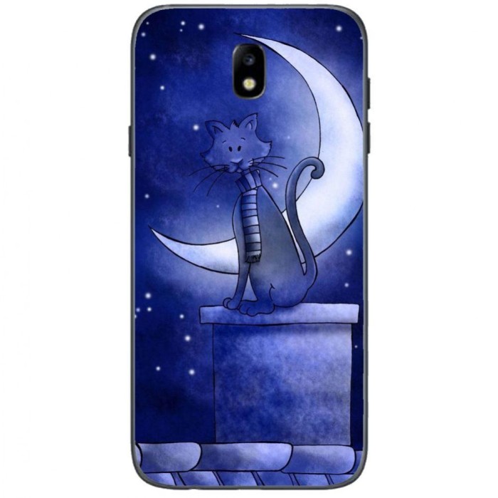 Husa Blue Cat And The Moon SAMSUNG Galaxy J3 2017 foto mare Husa Blue Cat And The Moon SAMSUNG Galaxy J3 2017 foto mare