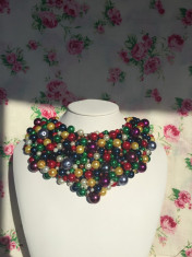 Colier statement handmade multicolor perle sticla foto