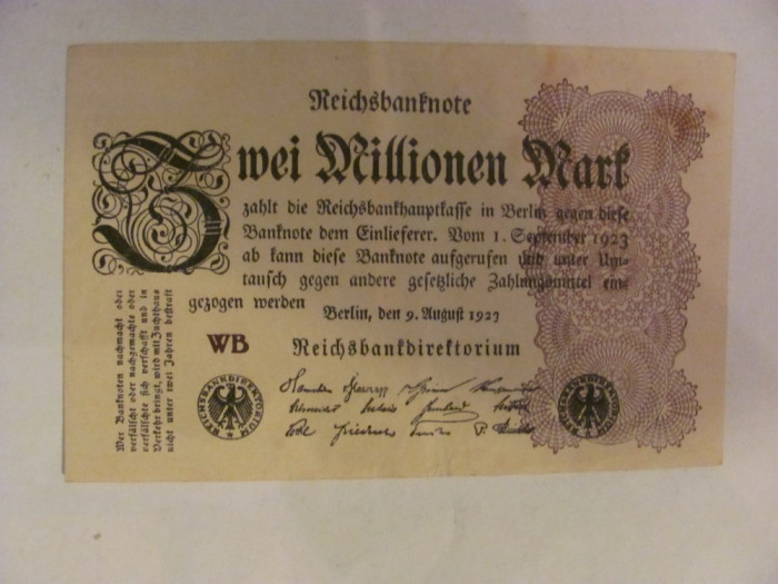 CY - 2000000 / 2 milioane marci mark 09.08.1923 Reichsbanknote Germania unifata