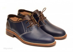 Pantofi barbati piele naturala bleumarin casual cu siret cod P122 foto