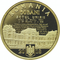 Romania 50 Bani 2018 - 100 de ani de la unirea Basarabiei cu Romania, Proof, UNC foto