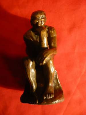 Statueta Ganditorul -bronz ,Reproducere dupa Rodin , h= 12,5 cm foto