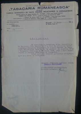 Document cu antet ,,Tabacaria Romaneasca&amp;quot;// 1948 foto