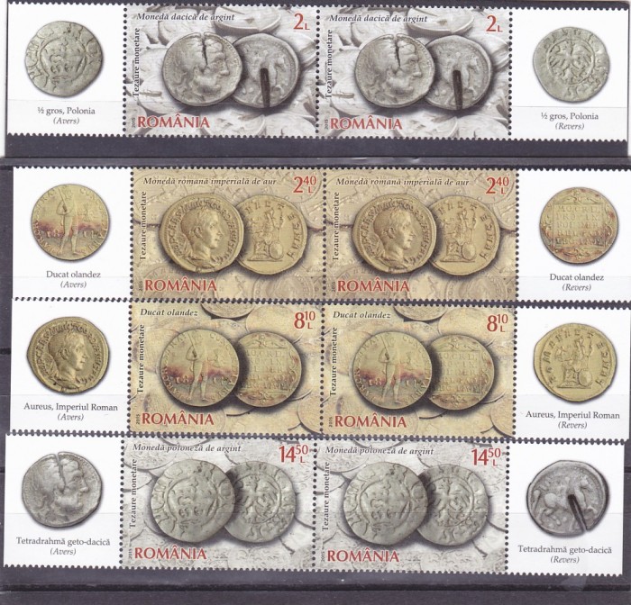 NUMISMATICA MONEDE ANTICE,SERIE IN PERECHE CU VIGNETA,2015,MNH ROMANIA.