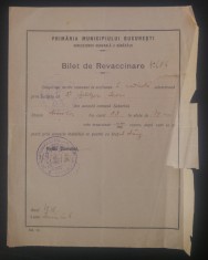 Bilet de revaccinare// Bucuresti, 1938 foto
