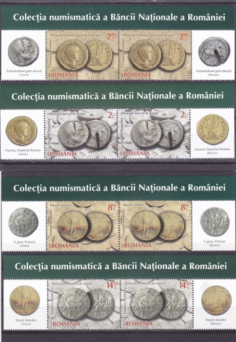 NUMISMATICA MONEDE ANTICE,SERIE IN PERECHE CU VIGNETA,2015,MNH ROMANIA.