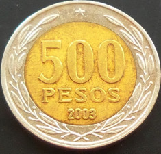 Moneda bimetal 500 Pesos - CHILE, anul 2003 *cod 612 foto