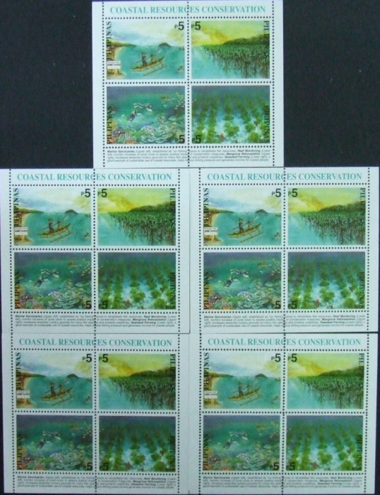 PILIPINAS - NATURA SI RESURSE DE COASTA, 2002, 5 X 1 S/S, NEOBLIT. - PHL 02A