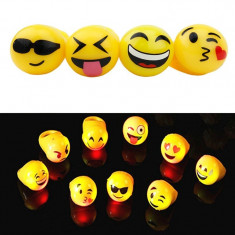 Set inele Emoji, LED multicolor, 4 emoticoane smiley face, 30mm, galben foto