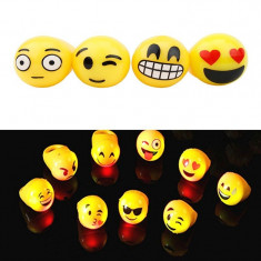 Inel Emoji Face, LED multicolor, 3 cm, set 4 emoticoane foto