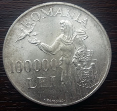 (A132) MONEDA DIN ARGINT ROMANIA - 100.000 LEI 1946, REGELE MIHAI I foto